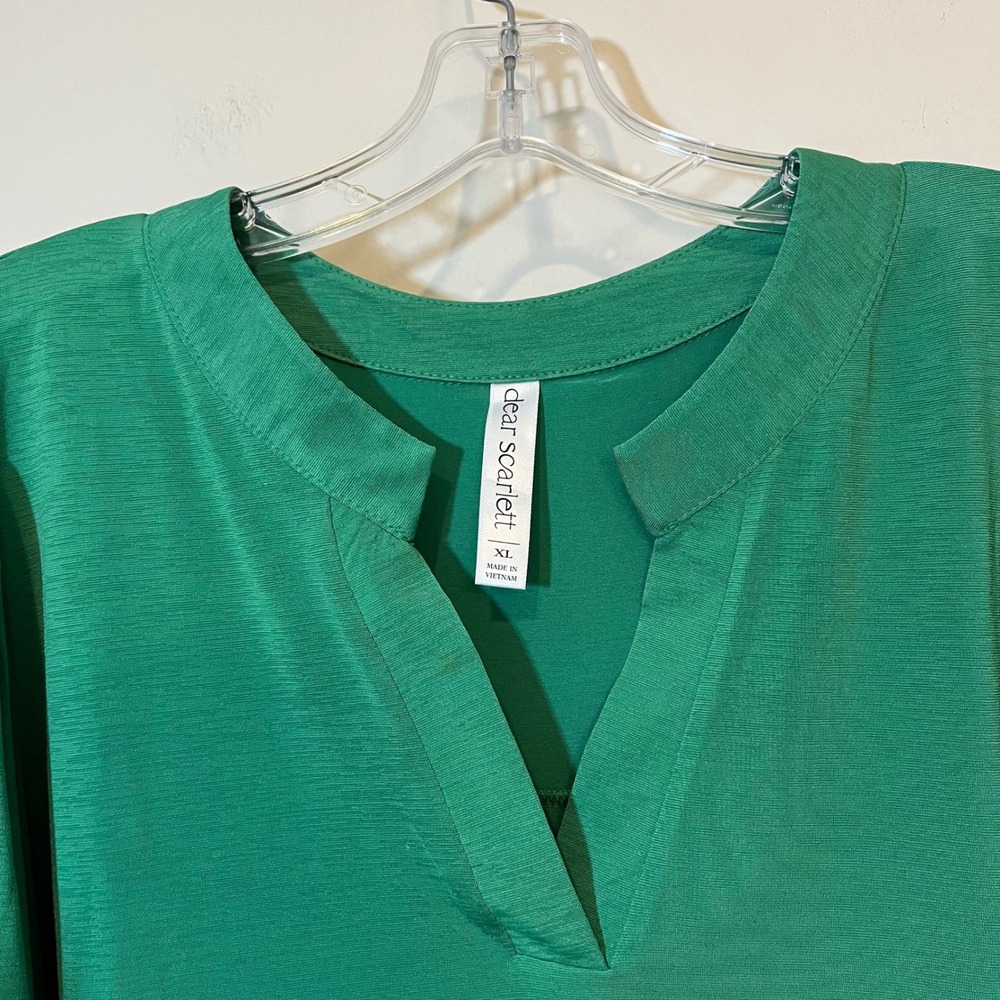 Dear Scarlett Lizzy Blouse 3/4 Smock Sleeve Top Solid Green Size XL - Picture 4 of 5